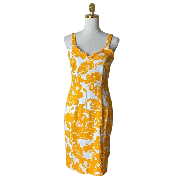 Trina Turk Women’s Zile Floral Ruffle Sleeveless Sheath Bodycon Midi Dress Sz 4 - Picture 6 of 12